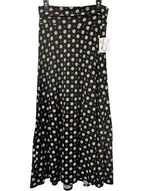 LULAROE Maxi Skirt Black Daisy Print Size Small Stretch Pull On Womens NWT